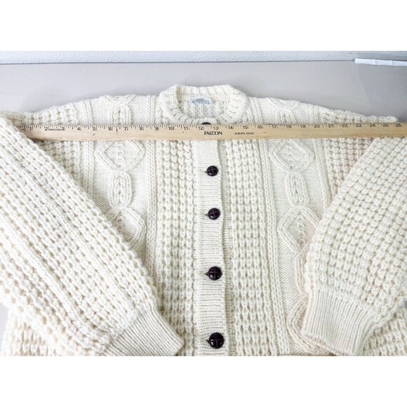 Bonner Large Irish Wool Sweater Chunky Cable Knit Fisherman Cardigan Cream New - Picture 6 of 10